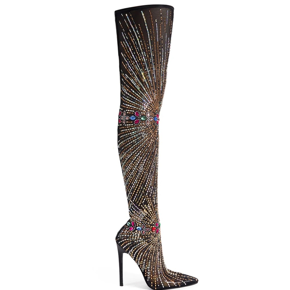 Glamorous Black and Gold Over the Knee Boots with Stiletto Heel- never used!